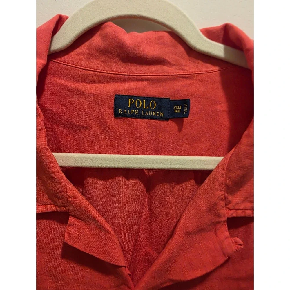 Polo Ralph Lauren Mens 3XLT Linen Silk Short Sleeve Camp Shirt Coral